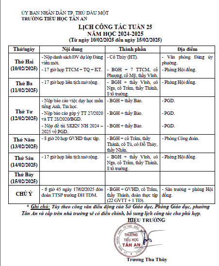 Lich làm việc trường TH Tân An