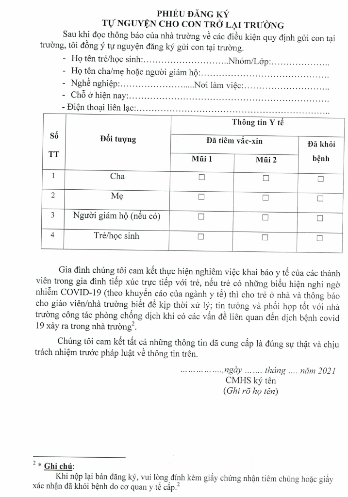 phiếu đăng ký
