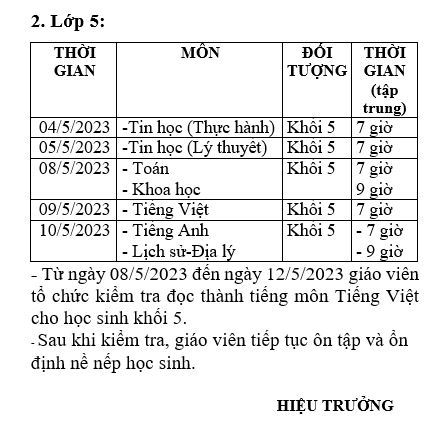 LỊCH KIỂM TRA CUỐI NĂM 2022 2023 5