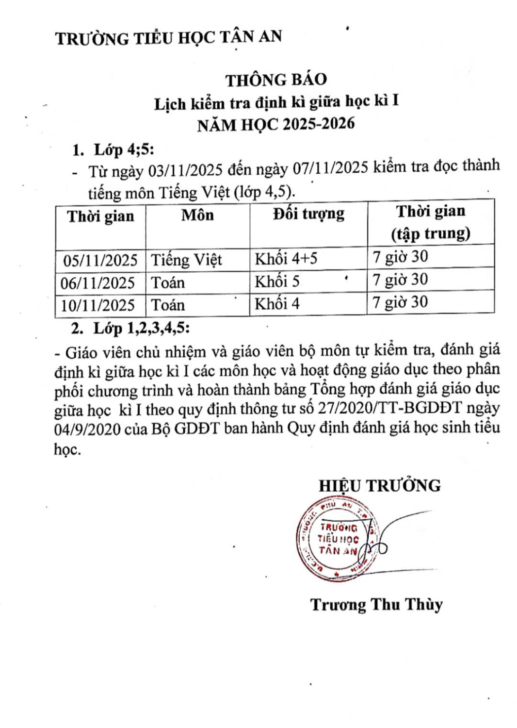 Lịch kiểm tra GKI 2025 2026